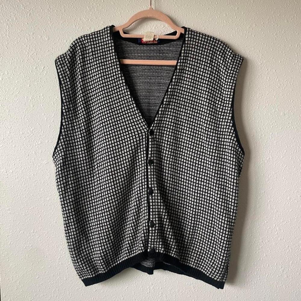 Vintage 90s Streetwear Grandpacore‎ Grid Chunky Knit Sweater Vest